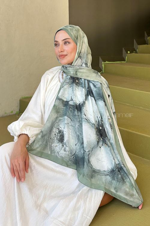 Lamelif Bohem Çiçek Desen Soft Şal Adaçayı