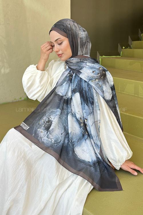 Lamelif Bohem Çiçek Desen Soft Şal Kahverengi