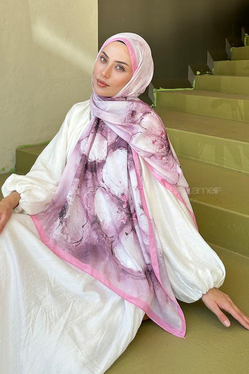 Lamelif Bohem Çiçek Desen Soft Şal Şeker Pembe