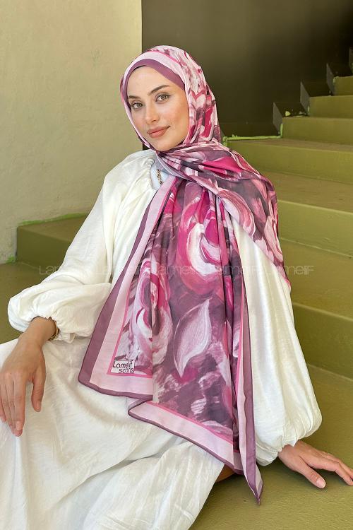 Lamelif Çiçek Desen Pamuk Şal Gül Kurusu