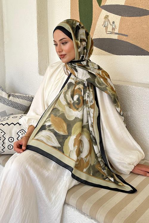 Lamelif Çiçek Desen Pamuk Şal Mint Yeşili