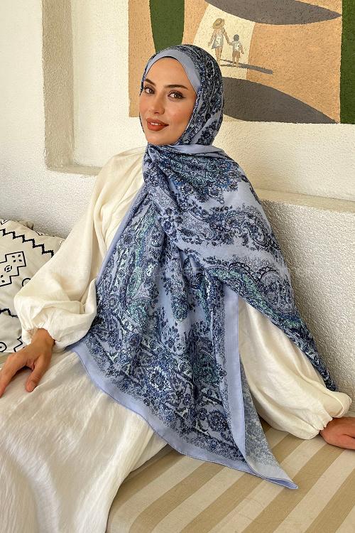 Lamelif Retro Desen Soft Şal Bebe Mavi