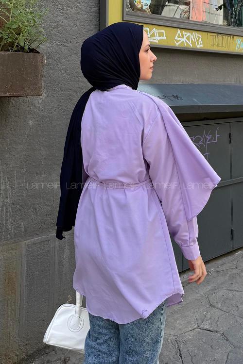 Lamelif Pelerin Yaka Tesettür Gömlek Lila
