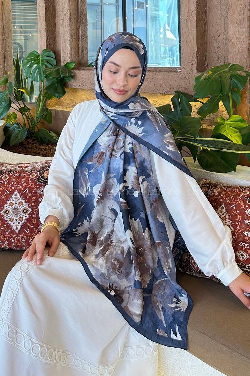 Lamelif Çiçek Desen Bambu Şal Antrasit