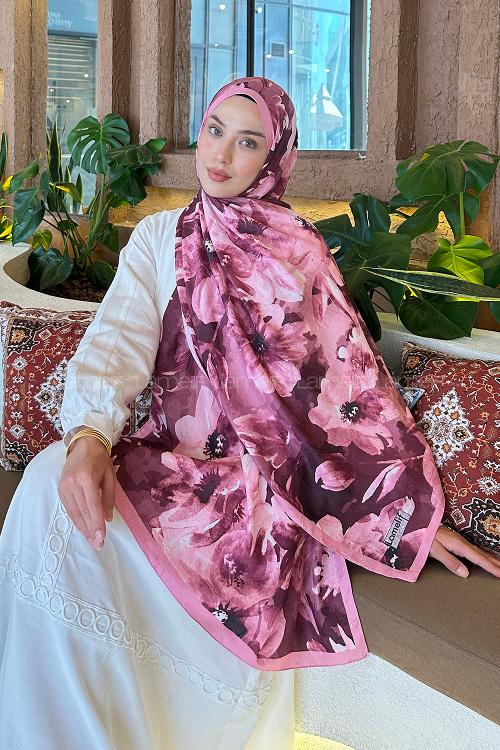 Candy Pink Cotton Fabric Flowering Printed Shawl