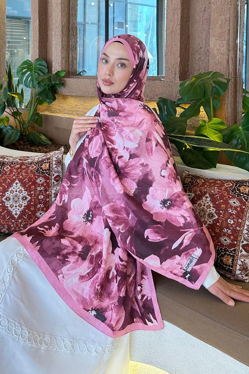 Candy Pink Cotton Fabric Flowering Printed Shawl