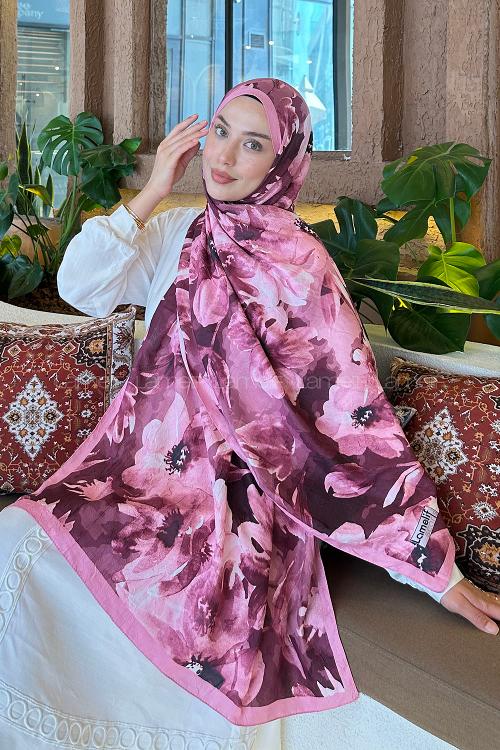 Candy Pink Cotton Fabric Flowering Printed Shawl