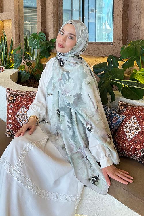 Lamelif Çiçek Desen Bambu Şal Taş