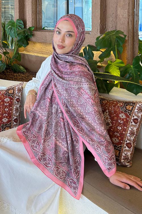 Lamelif Retro Desen Pamuk Şal Şeker Pembe
