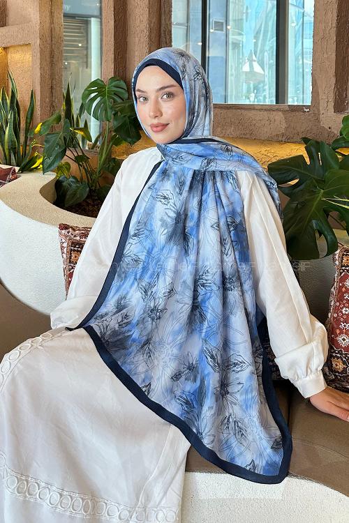 Lamelif Sarmaşık Desen Bambu Şal Gök Mavi