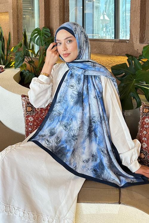 Lamelif Sarmaşık Desen Bambu Şal Gök Mavi