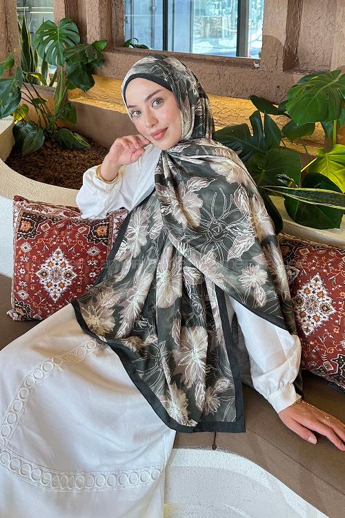 Lamelif Sarmaşık Desen Bambu Şal Haki