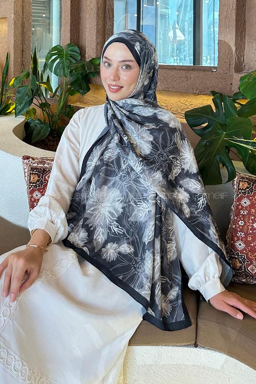 Lamelif Sarmaşık Desen Bambu Şal Siyah