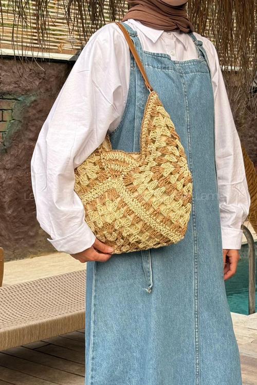 Lamelif  DESENLİ HASIR KOLKADIN ÇANTASI BEJ 