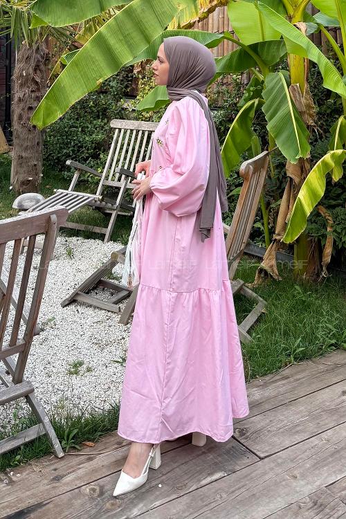 Lamelif Elica Tesettür Elbise Şeker Pembesi