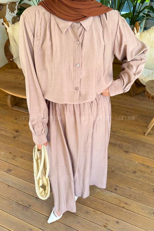 Mink Shirt Collar Long Arm Cotton Lycra Flare Suit