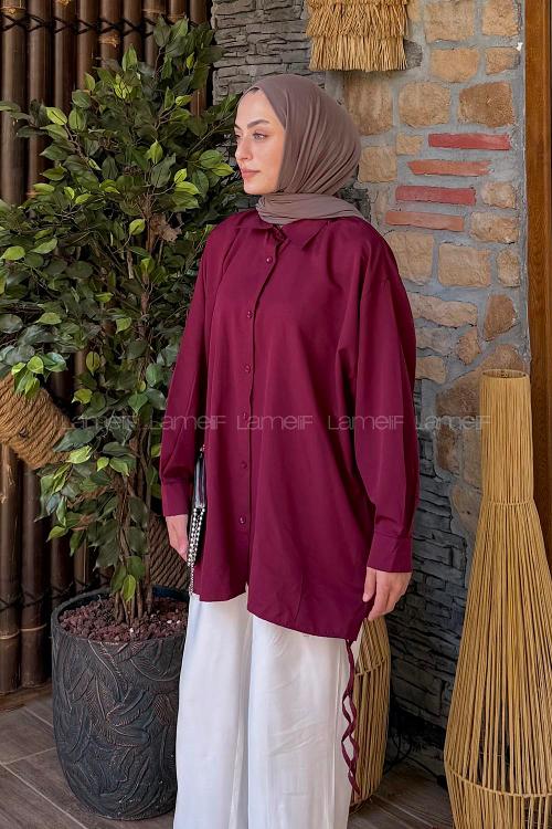 Lamelif Oversize Gömlek Bordo