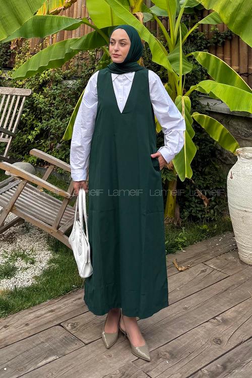 Emerald Green V Neck Cotton Dresess