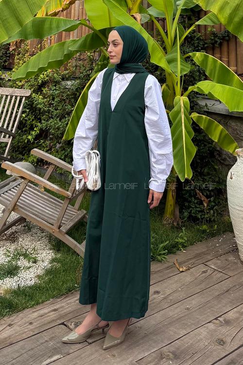 Emerald Green V Neck Cotton Dresess