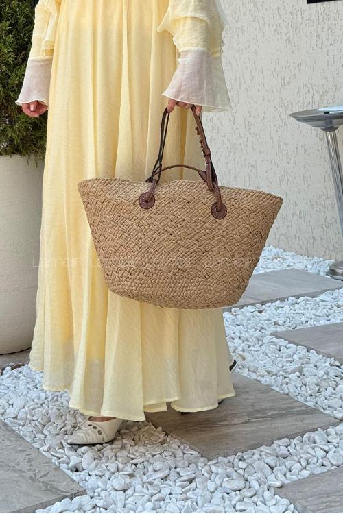 Lamelif El Örgüsü Hasır Kova Plaj Kadın Çantası