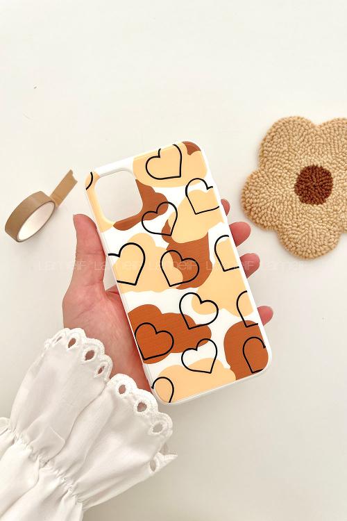 Lamelif  ıPhone 11 Sarı Kalp Baskılı Telefon Kılıfı