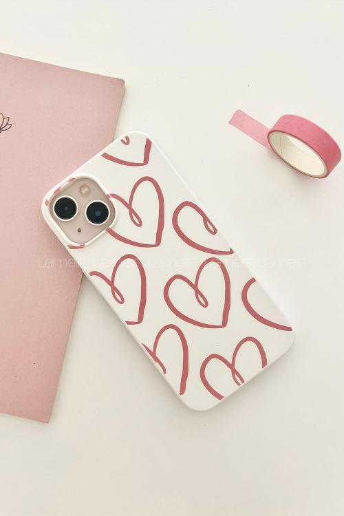 Lamelif  ıPhone 13-14 Kalp Baskılı Telefon Kılıfı