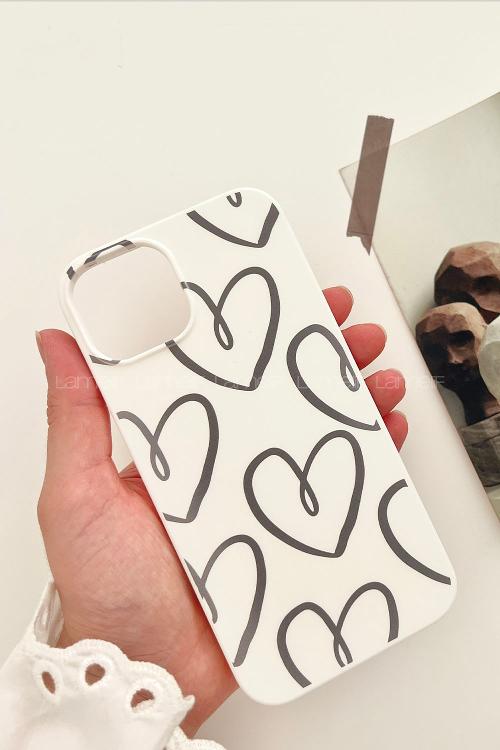 Lamelif  ıPhone 13-14 Kalp Baskılı Telefon Kılıfı