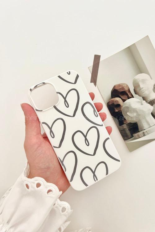 Lamelif  ıPhone 13-14 Kalp Baskılı Telefon Kılıfı