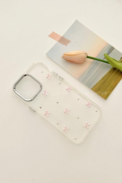 Lamelif ıPhone 14 Pro Max Şeffaf Pembe Kurdale Kabartmalı Telefon Kılıfı