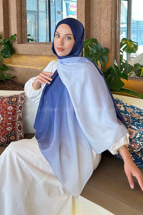 Lamelif Degrade Desen Soft Şal Gece Mavisi