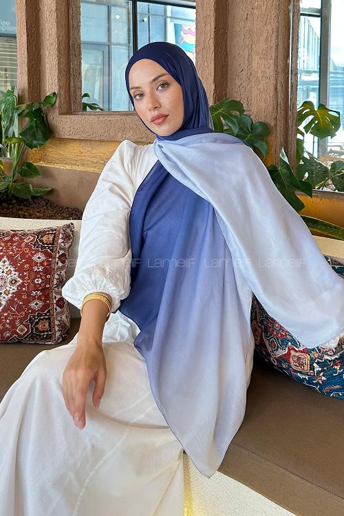 Lamelif Degrade Desen Soft Şal Gece Mavisi