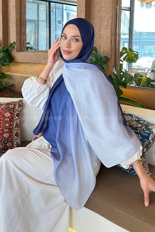 Lamelif Degrade Desen Soft Şal Gece Mavisi