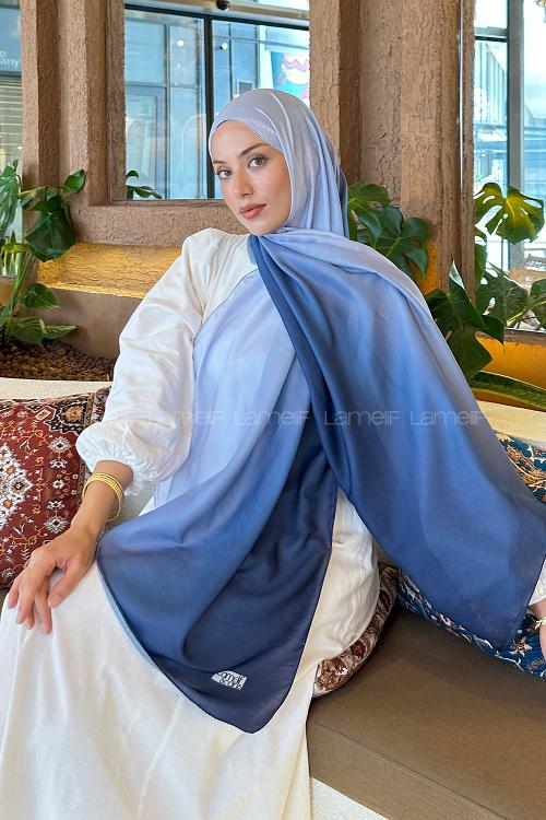 Lamelif Degrade Desen Soft Şal İndigo