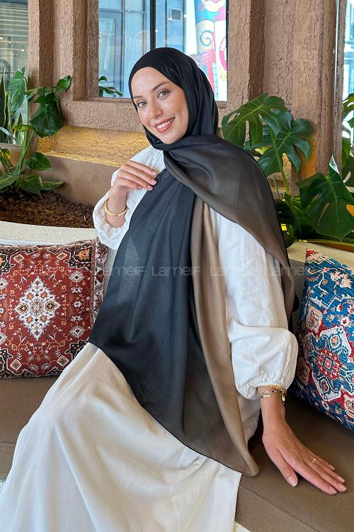 Lamelif Degrade Desen Soft Şal Siyah Hardal