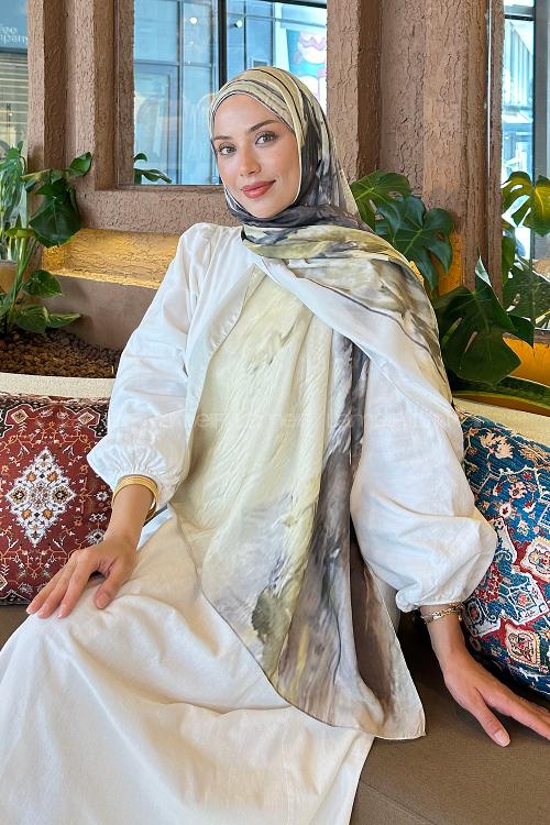 Lamelif Sulu Boya Desen Soft Şal Mint Yeşili