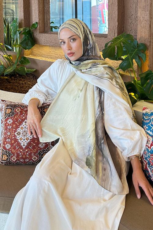 Lamelif Sulu Boya Desen Soft Şal Mint Yeşili