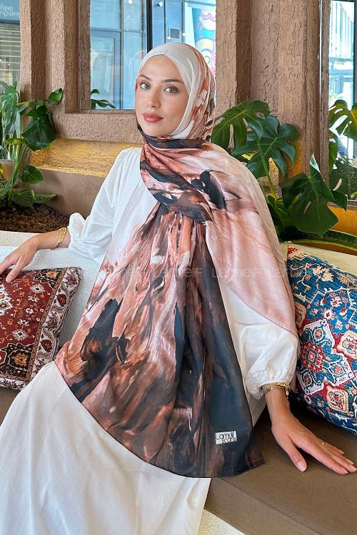 Lamelif Sulu Boya Desen Soft Şal Siyah Tarçın