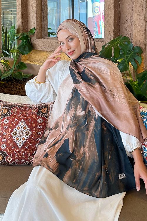 Lamelif Sulu Boya Desen Soft Şal Siyah Vizon