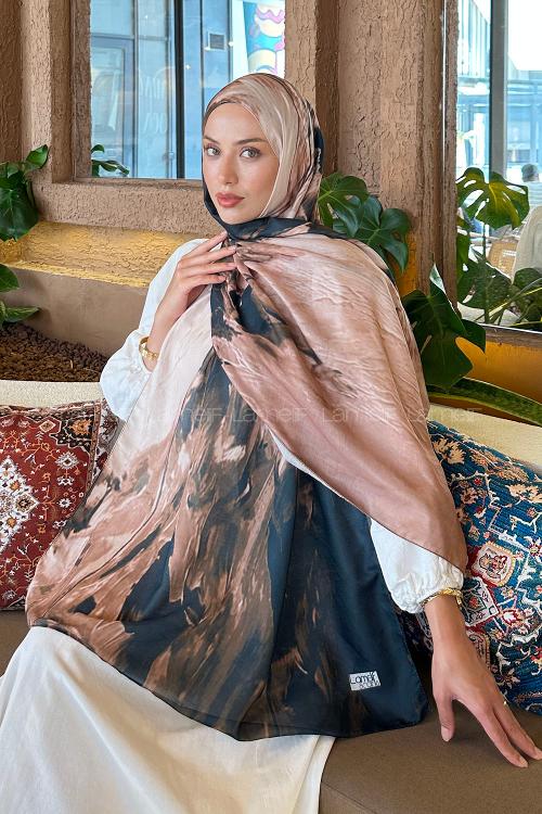 Lamelif Sulu Boya Desen Soft Şal Siyah Vizon