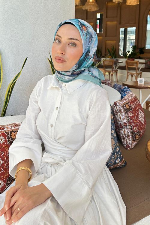 Plum Green Cotton Fabric Straight Scarf