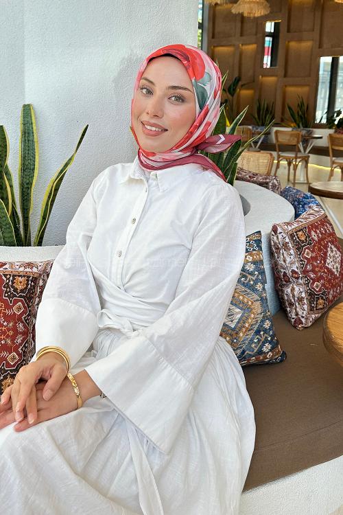 Lamelif Gül Desen Soft Eşarp Bordo