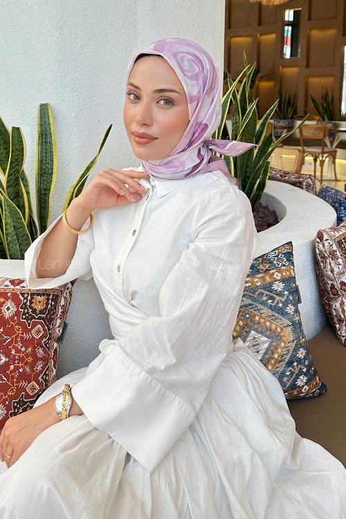 Lamelif Gül Desen Soft Eşarp Pudra
