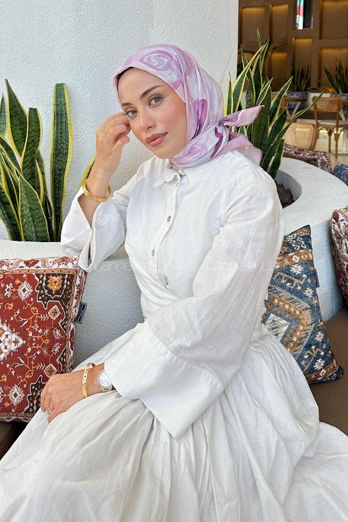 Lamelif Gül Desen Soft Eşarp Pudra