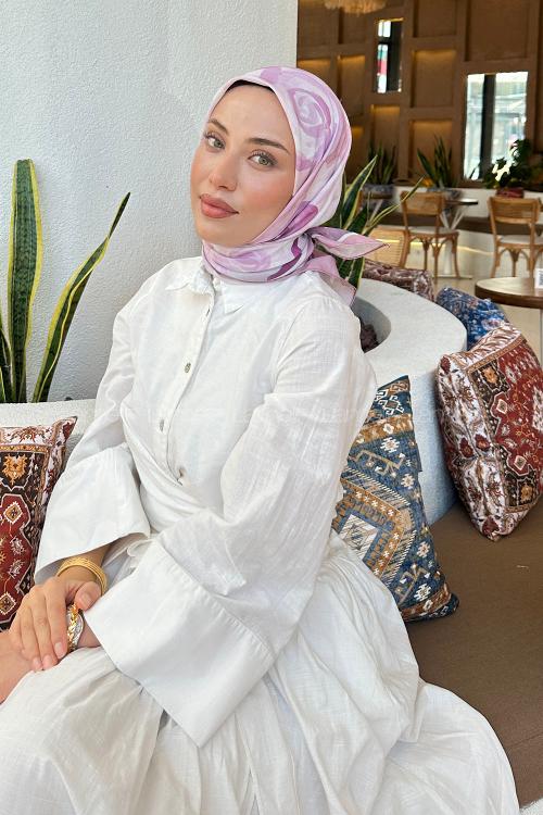 Lamelif Gül Desen Soft Eşarp Pudra
