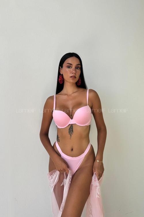 Pink Cotton Fabric Underwire Support Bralet