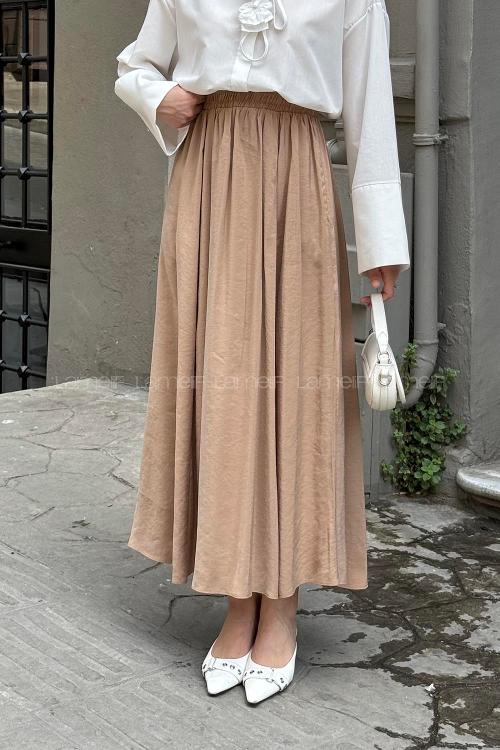 Lamelif Cep Detaylı Keten kahve