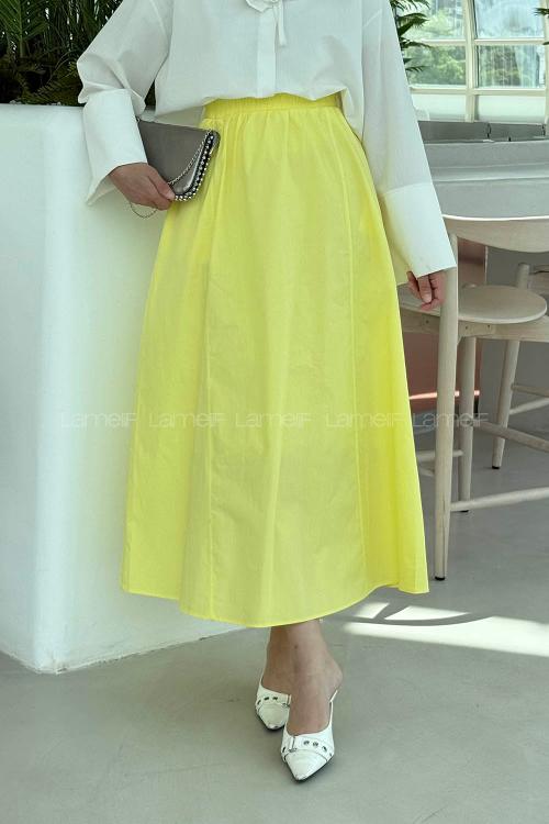 Lamelif Kloş Tesettür Etek Sarı