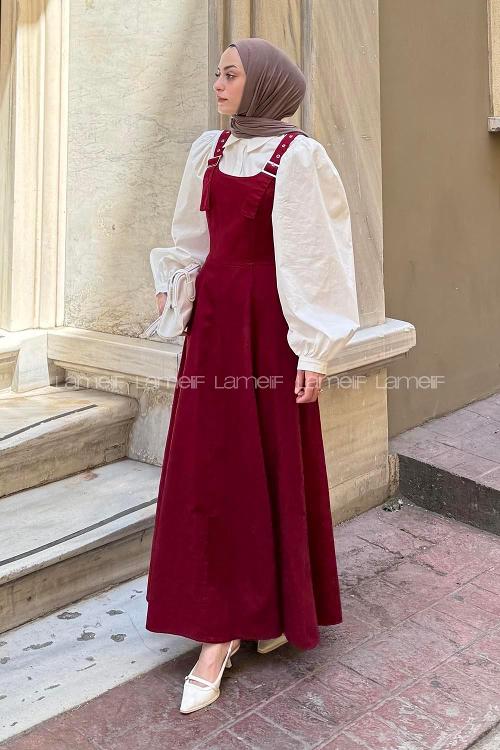 Lamelif Askılı Gabardin Tesettür Jile Bordo