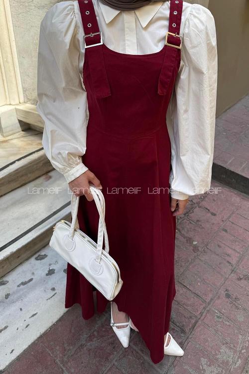 Lamelif Askılı Gabardin Tesettür Jile Bordo