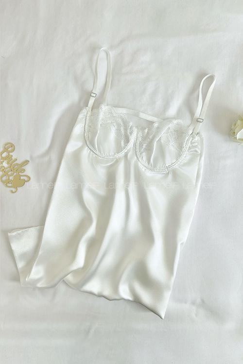 Lamelif Dantelli Saten Gecelik